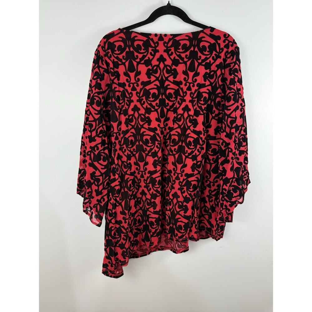 Alfani Mesh Velvet Burnout Red Black Top Asymmetric Size 3x NEW Holiday Evening - Picture 5 of 9